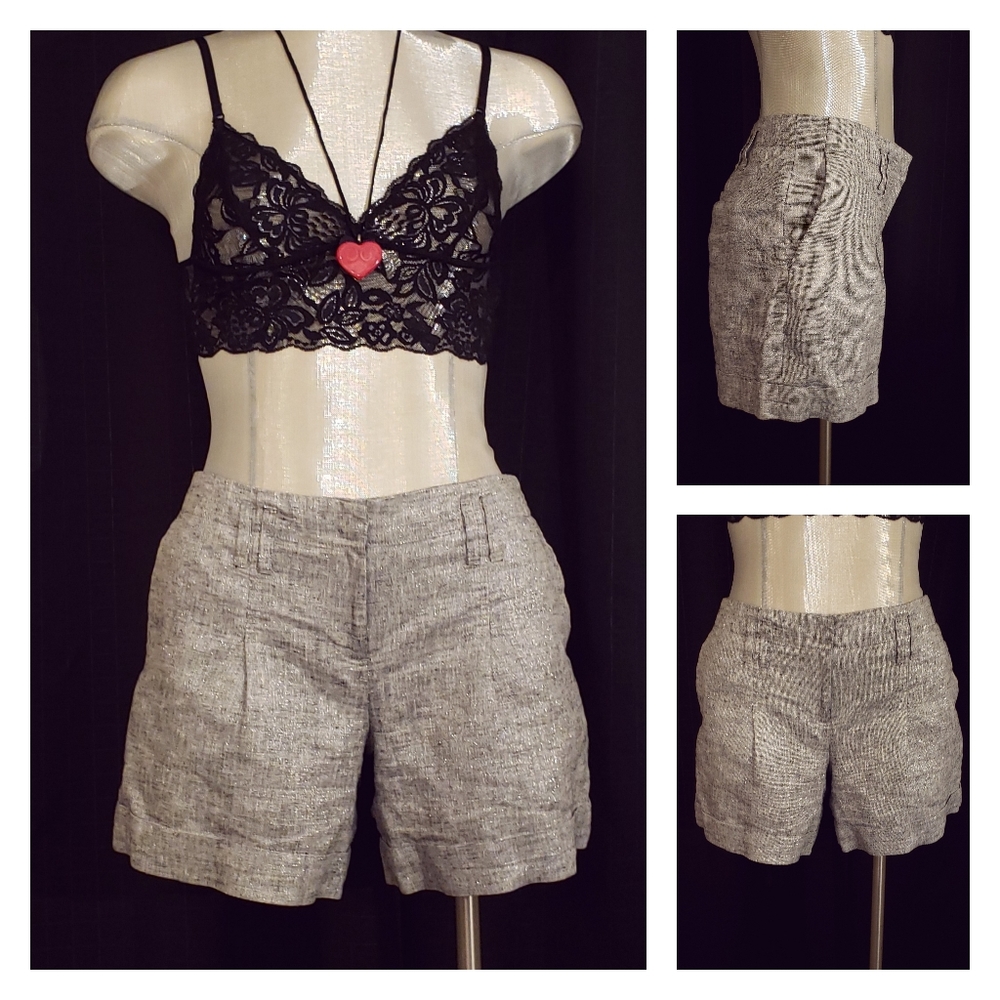 Metallic Grey Linen Shorts
